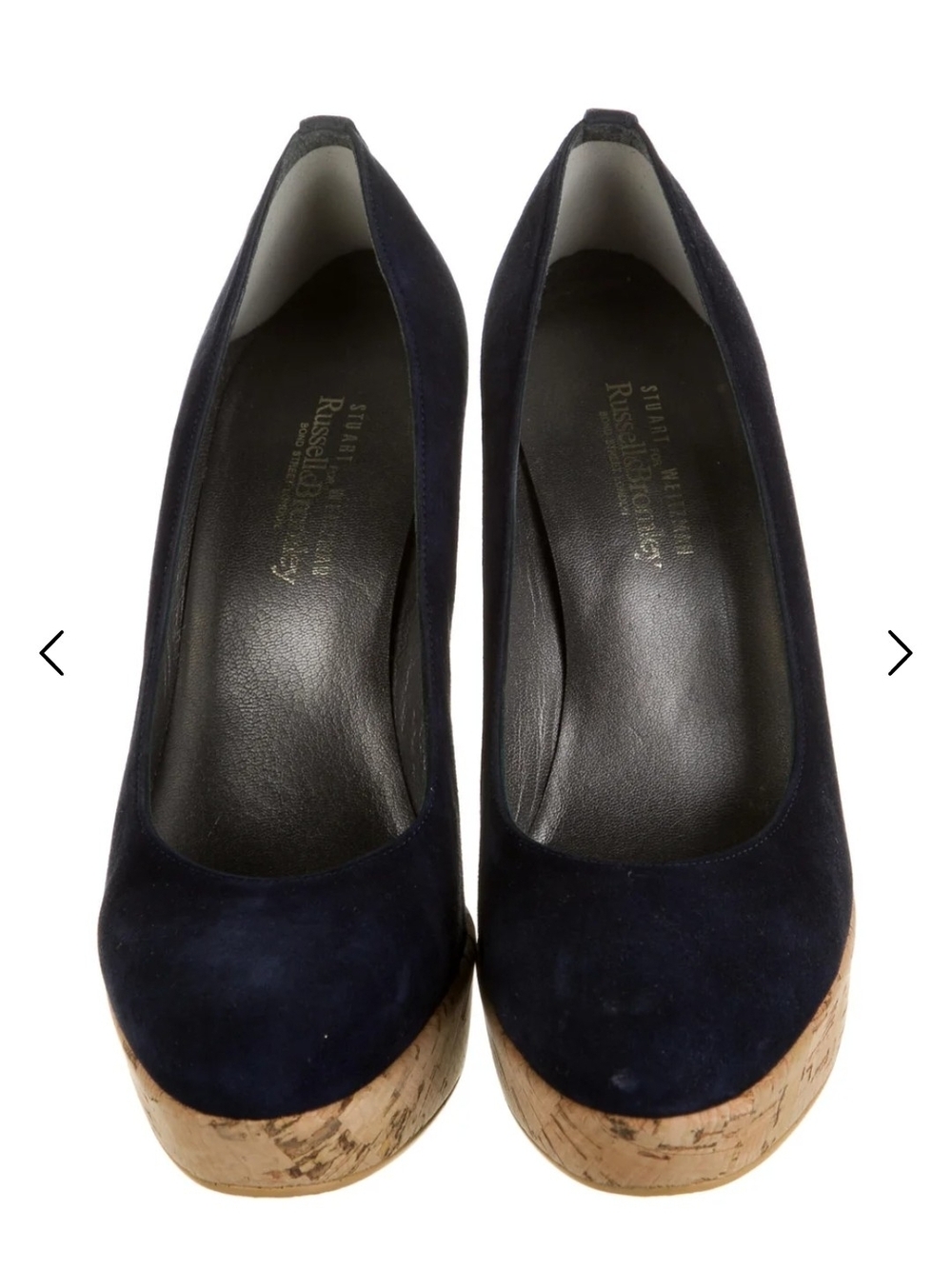 Stuart Weitzman Navy Suede Cork Platform Pumps